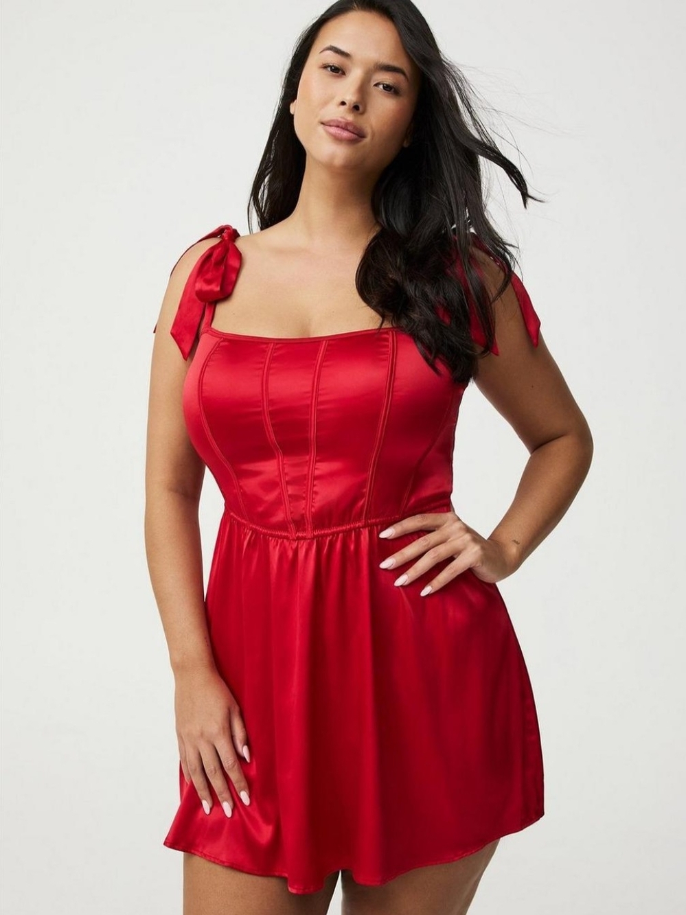 Torrid Jester Red Satin Corset Tie Strap Lingerie Mini Dress Size 2 18/20